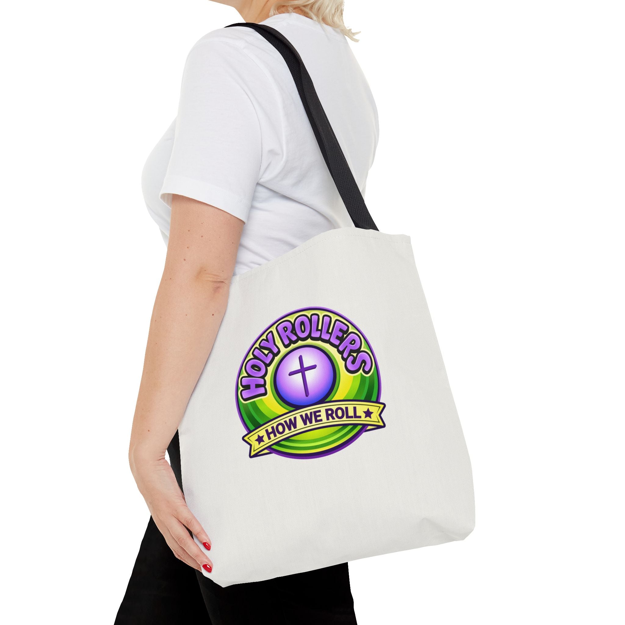 Holy Rollers Christian apparel: Christian Tote Bag — "Walk by Faith" / "Holy Rollers" Inspirational Canvas Tote