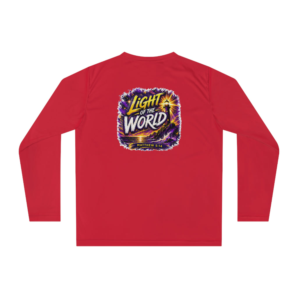 Holy Rollers Christian apparel thumbnail: Holy Rollers Performance Long Sleeve — "Light of the World" Christian Shirt