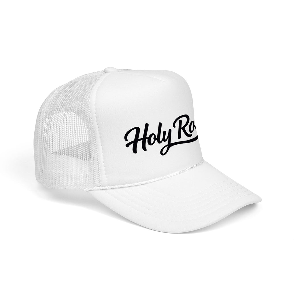 Holy Rollers Christian apparel thumbnail: Holy Rollers Foam Trucker Hat | Script Logo, Black & White Mesh
