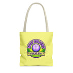 Christian Tote Bag — "Saved By Grace" / "Holy Rollers" Inspirational All-Over Print